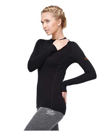 Термобелье футболка женская с длинным рукавом и круглым воротом, черная, серии Classic 3