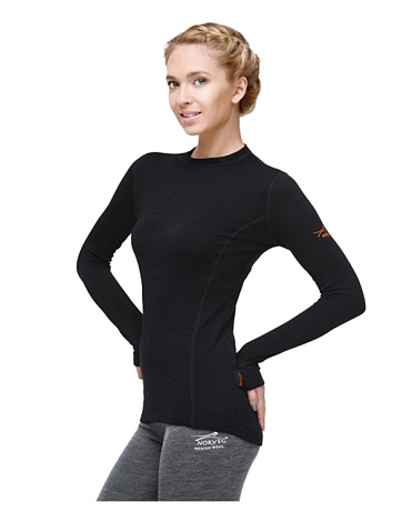 Термобелье футболка женская с длинным рукавом и круглым воротом, черная, серии Classic 4